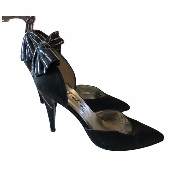 Garolini Bronson Pump Bow Black Silver 8 Vintage - Picture 5 of 13